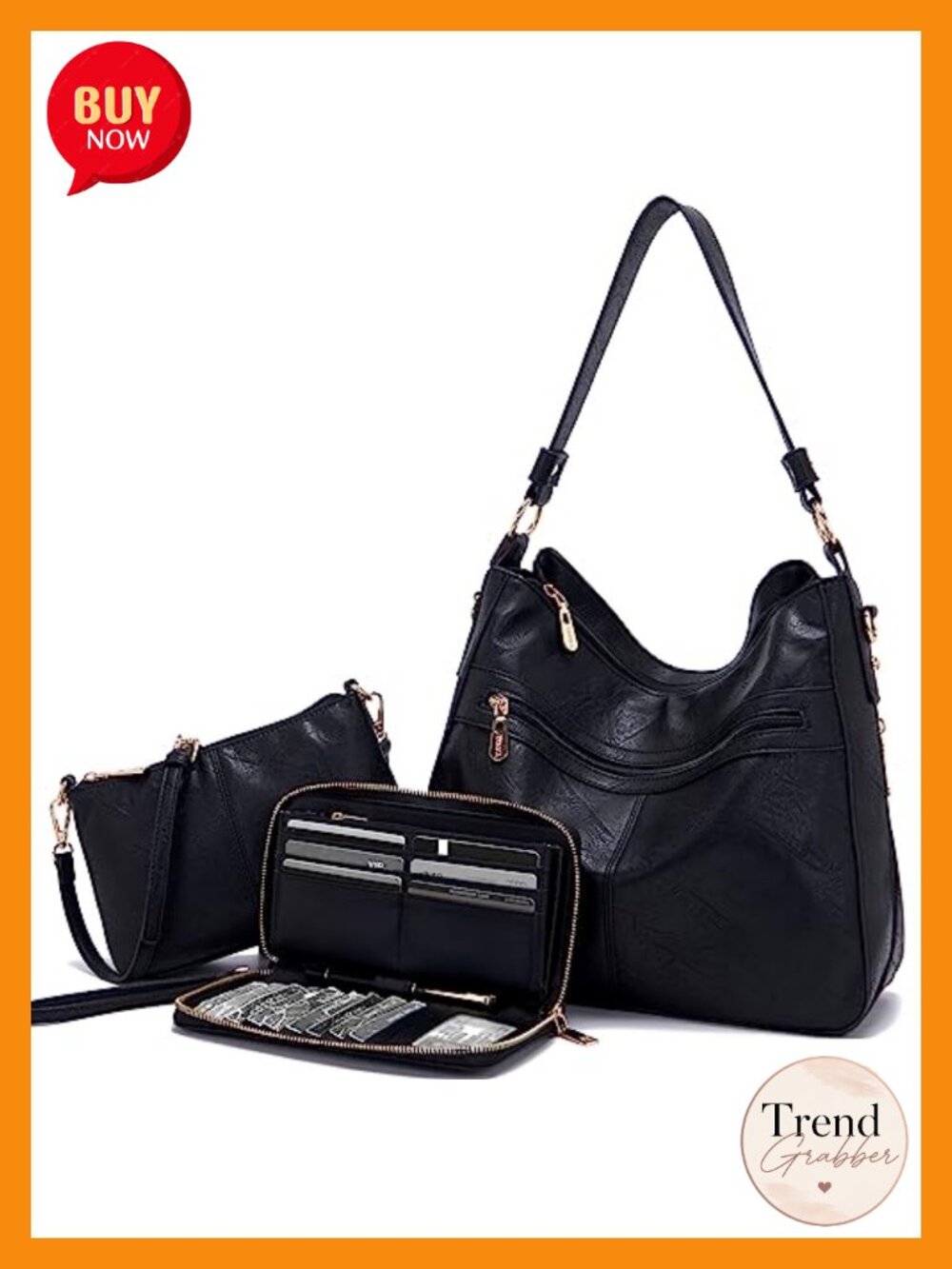 Vegan Leather 3pc Purse Set Crossbody Tote Shoulder Bag Wallet Card Holder